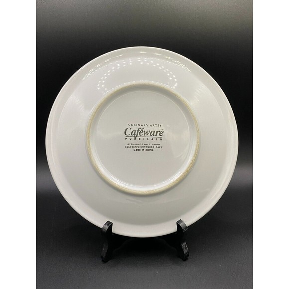 Culinary Arts Cafeware Dinner Plate Porcelain White With Blue Bands #3 - Picture 2 of 4